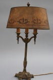 1920's Brass Table Lamp Elegant Original Mica Shade