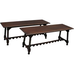Antique Pair of 1920's Walnut Benches