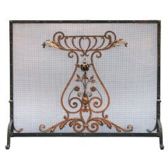 Antique Wrought Iron Screen With Garland Motif