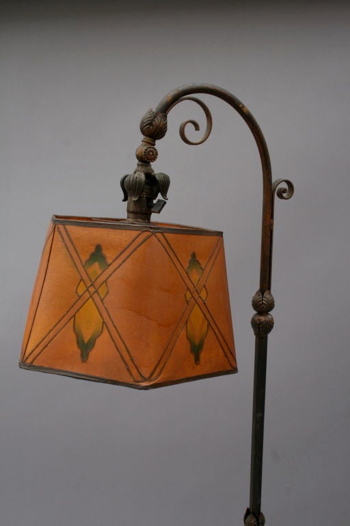 Bridge Lamp With Parchment Shade In Good Condition In Pasadena, CA