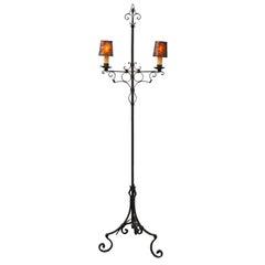 Wrought Iron Torchiere with Mica Shades