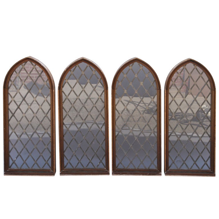 Set Of Four Ached Stained Glass Windows From Dean Martin's House