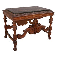 Marble-topped Side or End Table with Carved Frame