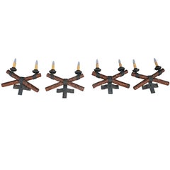 Great Set of Four Wood and Wrought Iron Double Sconces