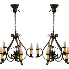 Pair Of California Wrought Iron Chandeliers