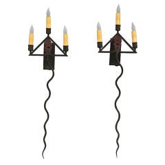 Pair Whimsical Three-light Sconces w/ Snakes