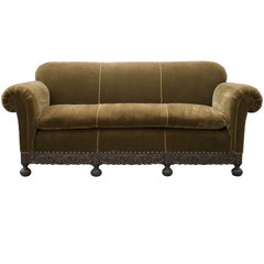 1920's Mohair Sofa w/ Carved Base