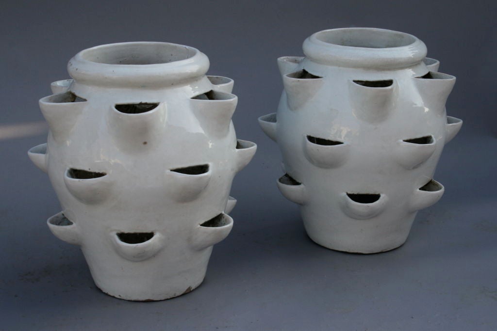 20th Century Pair Stunning Gladding McBean Strawberry Pots