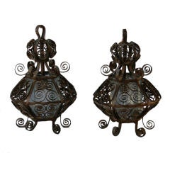 Vintage Pair of Mexican Scrollwork Lanterns