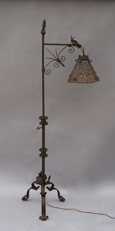 Exceptional Wrought Iron Bridge Lamp with Dragon