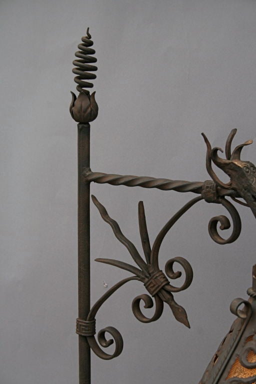 20th Century Exceptional Wrought Iron Bridge Lamp with Dragon
