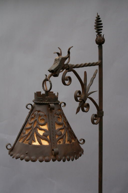 Exceptional Wrought Iron Bridge Lamp with Dragon 2
