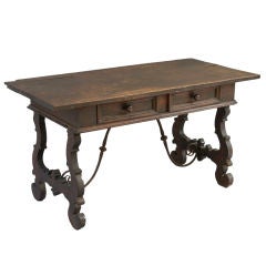 Early European Table/Desk with Iron Stretcher