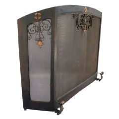 1920's Grand Wrought Iron and Brass Arched Fire Screen