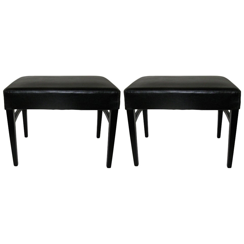Pair of Black Leather Benches or Stools