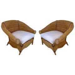 Pair of Reeded Wood and Bamboo Chairs