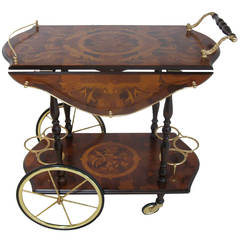 Chariot de bar à abattant avec motif de marqueterie