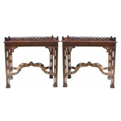 Pair of English Chippendale-style Mahogany Tea Tables