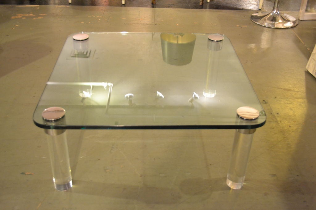 Square Lucite and Glass Cocktail Table