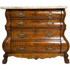 Ca. 18th C Inlaid Marquetry Commode With Marble Top