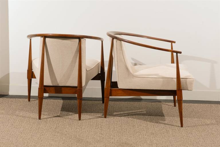 Wood Fabulous Pair of Modern Walnut Lounge Chairs in the Style of Kipp Stewart