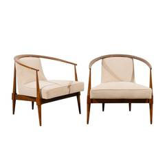 Fabulous Pair of Modern Walnut Lounge Chairs in the Style of Kipp Stewart