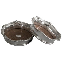 Pair of Old Sheffield Plated Wine Coasters