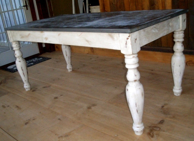 Industrial Zinc Top Table In Distressed Condition In Stamford, CT