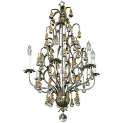 French Polished Steel and Glass Midcentury Six-Light Chandelier 6