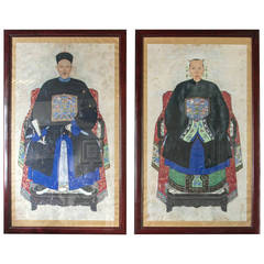 Antique Large Pair of Chinese Ancestral Portraits