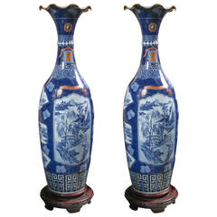 Antique Monumental Pair of Japanese Porcelain Floor Vases
