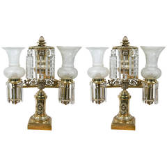 Pair of Polished Brass Argand Lamps