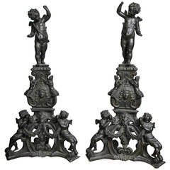 Pair of Dark Bronze Italian Andirons 8