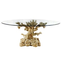A tree trunk table