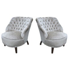 Vintage A Pair of French Chesterfield Armchairs