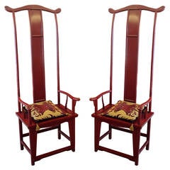 Pair of Outstanding Chinese Throne Tall Back Chairs