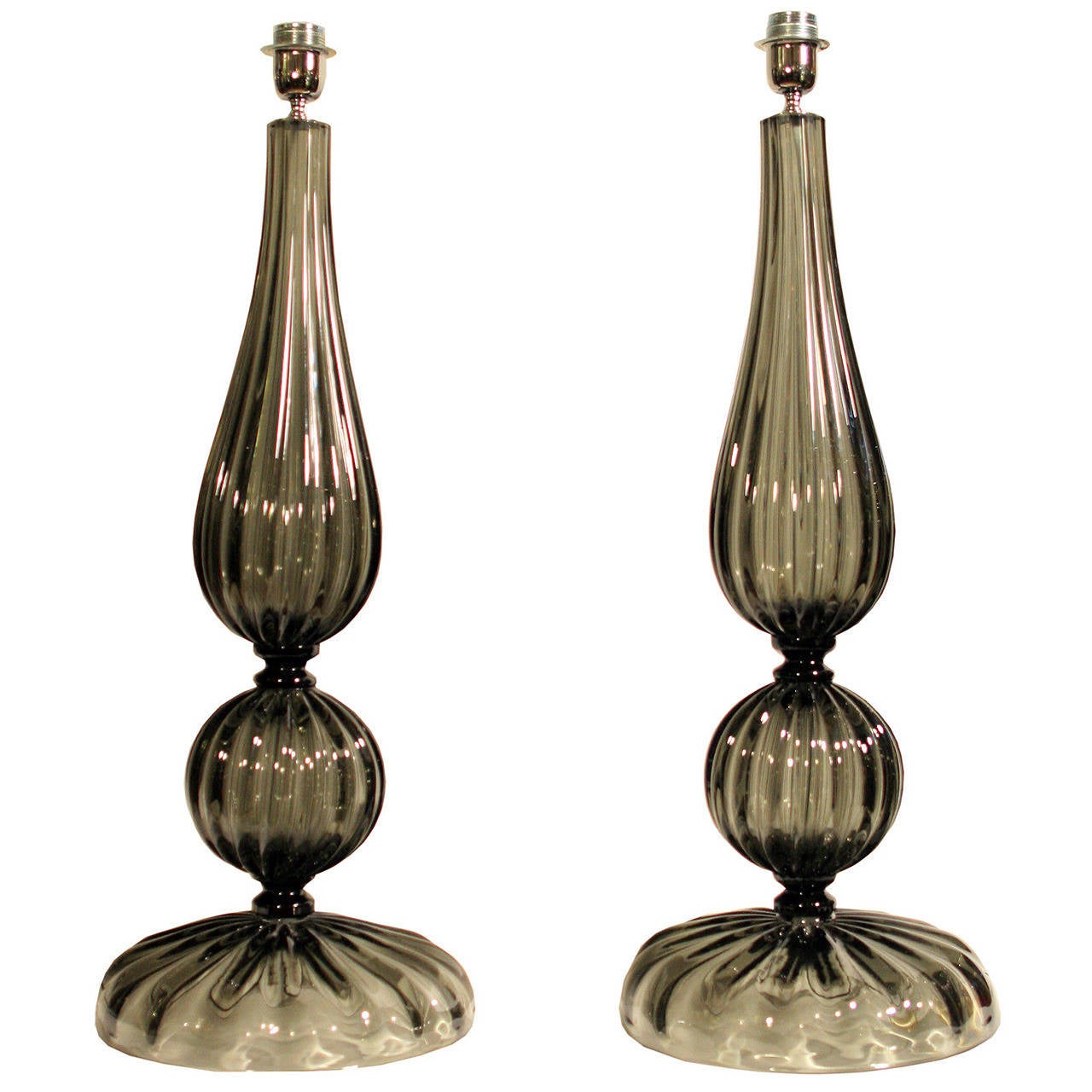 Pair of Tall Murano Blown Glass Table Lights For Sale