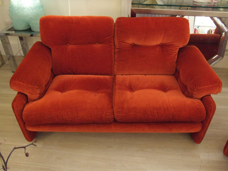 Coronado sofa by Tobia Scarpa for B & B Italian, circa 1970s. Oxide red original velvet upholstery.