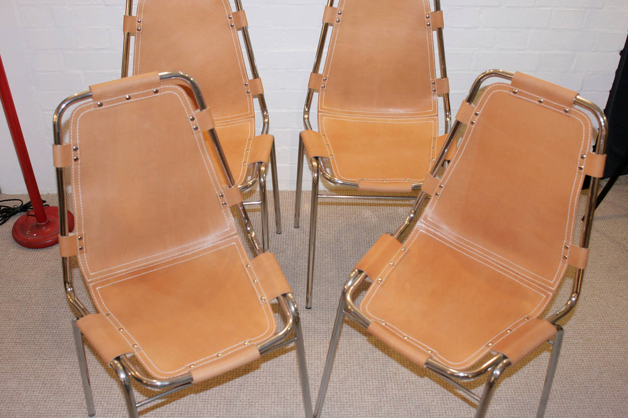 Italian Set of Four Charlotte Perriand Les Arcs Chairs For Sale