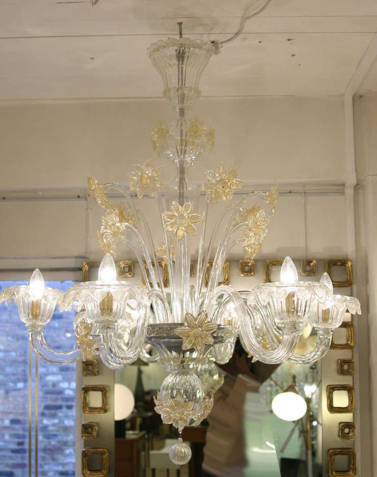 Blown gold and clear submerso glass, Made in Italy ca.1960s
Wired to work both in Europe and USA
6 lights 40watts Max