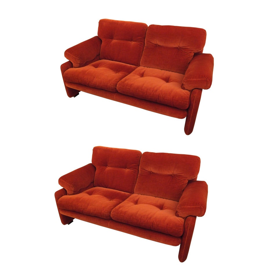 Pair of Two-Seater Coronado Sofas by Tobia Scarpa For Sale