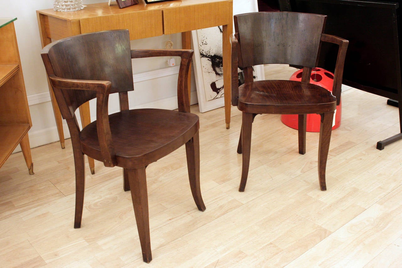 A rare pair of chairs, ebonized wooden structure by Thonet, circa 1930s.