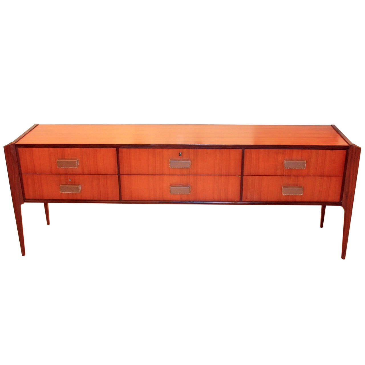 Italian design sideboard, leather finished handles tapered legs by Dassi, circa 1960s.