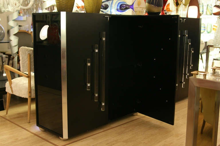 Italian A pair of Tall Black Lacquer Cabinets/bars For Sale