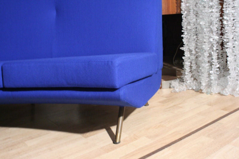 A very rare curved 3 sitter sofa upholstered in Blue Klein,1950s Italian design by Marco Zanuso for Arflex Meda, Milano