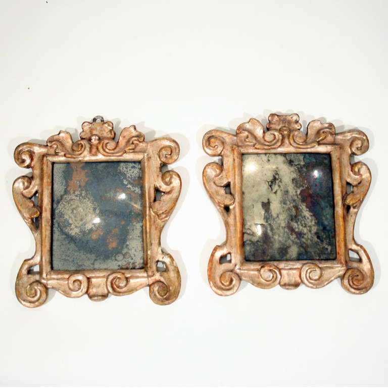 A pair gilded carved wood mirrors. ca.18th Century Italian