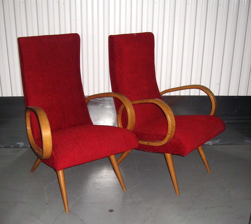 Fabric A stunning pair of modern british design midcentury armchairs. For Sale
