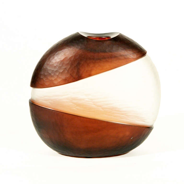 A unique battuto glass vase made in Murano by Pietro & Riccardo Ferro for Davide Dona.