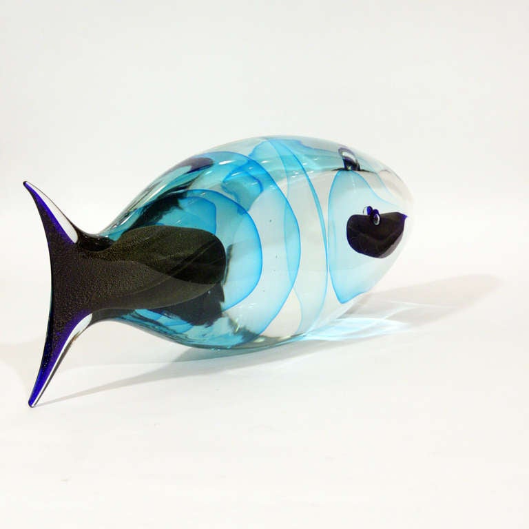 Italian Unique Murano Glass Fish Sculpture For Sale