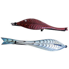 Pair of Wall-Mounted, Large Murano Glass Fish Sculptures